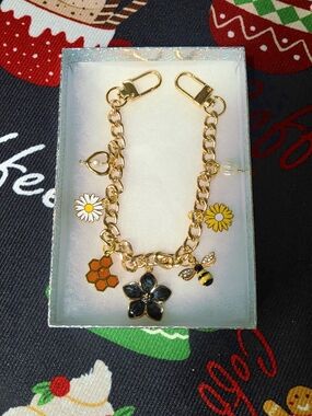 Gold Charm Chain with Floral, Bee & Honeycomb Charms